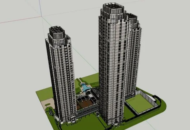 Sketchup Office Model | Super high-rise office building, ground floor commercial, modern style