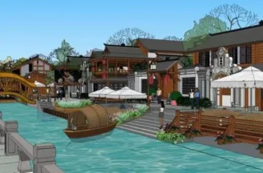 SketchUp Business Model: Multi-Story Chinese-Style Commercial Street and Street Bar Design-BIM WORLD