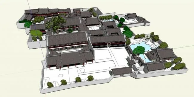 Sketchup Ancient Architecture Model | Multi story Yangzhou Heyuan, Southern Chinese Garden, Ancient Architecture, Chinese Style