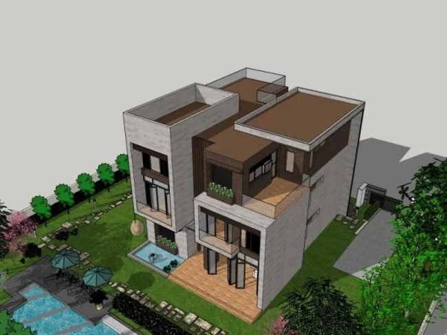 Sketchup Villa Model | Solo Villa, Modern Style