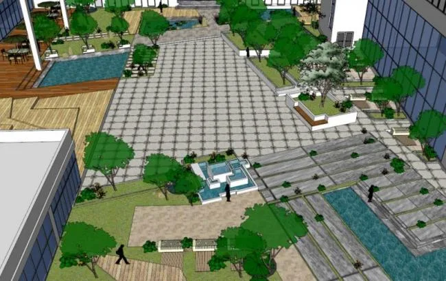 Modern Office Building Landscape Design in SketchUp