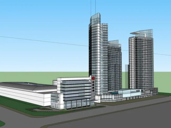 Sketchup Office Model | Super high-rise office building, ground floor commercial, modern style