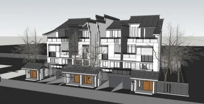 SketchUp Villa Model: Row Houses Inspired by Huizhou Residential Architecture