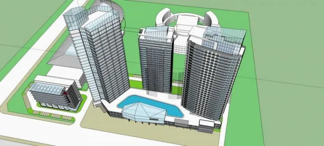 Sketchup Complex Model | Urban Commercial Complex, High Rise Office Building, Modern Style