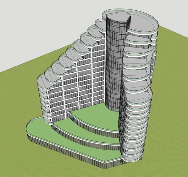 Modern High-Rise Hotel Model in SketchUp