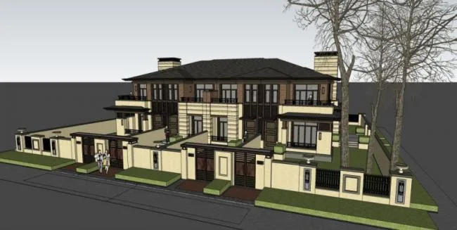 Sketchup Villa Model | Twin Villa, Modern Style