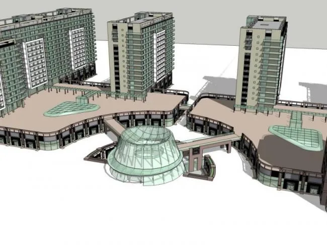 SketchUp Model: Modern Multi-Story Commercial and Residential Complex