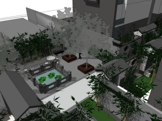 Sketchup Landscape Model | Courtyard Landscape, Residential Landscape, Chinese Style