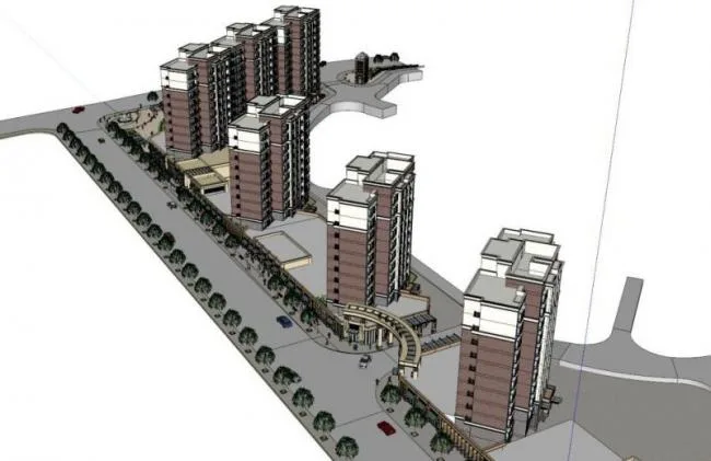 Sketchup Residential Model | High rise residential community, ground floor commercial, modern style