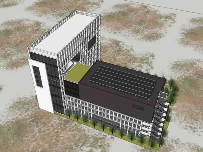 Sketchup office model | Wuhuan Technology's biological desulfurization project in Changcheng Park Industrial, a multi story high-rise office building with a modern style