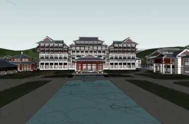 SketchUp Hotel Model: Xinyi Lotus Villa - Multi-Story Chinese-Style Clubhouse-BIM WORLD