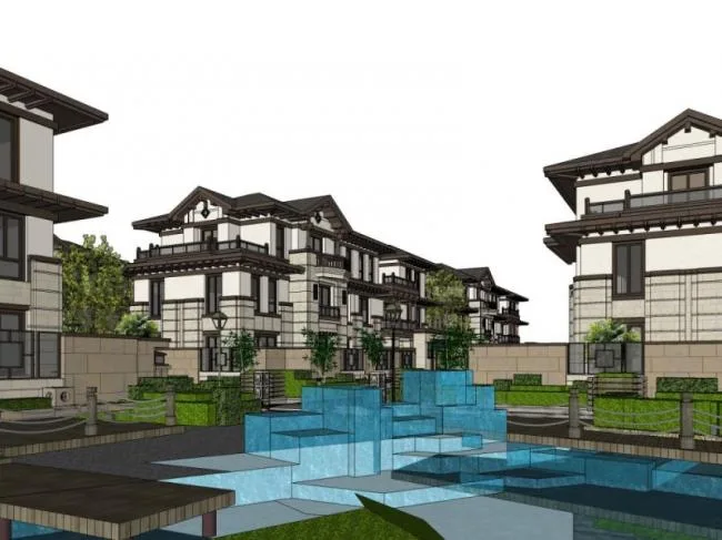 Sketchup Villa Model | Row Villa, Garden Villa, New Chinese Style