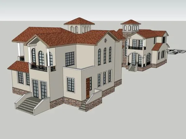 Classical Style Townhouse Villa Model in SketchUp