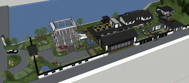 Sketchup Hotel Model | Health Park, Chinese Style, Vacation and Leisure, Hotel