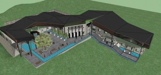 Sketchup Hotel Model | Multi story Mountain Hotel, Office, Chinese Style