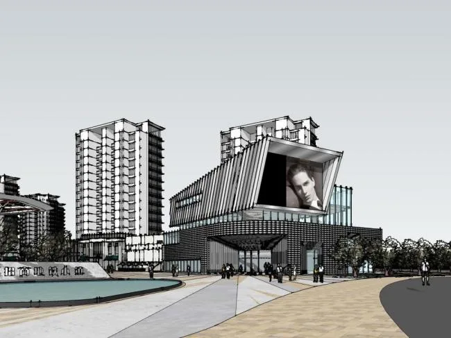 Sketchup Business Model | High rise residential buildings, neighborhoods, modern style, commercial podiums, ground floor commercial buildings, residential buildings