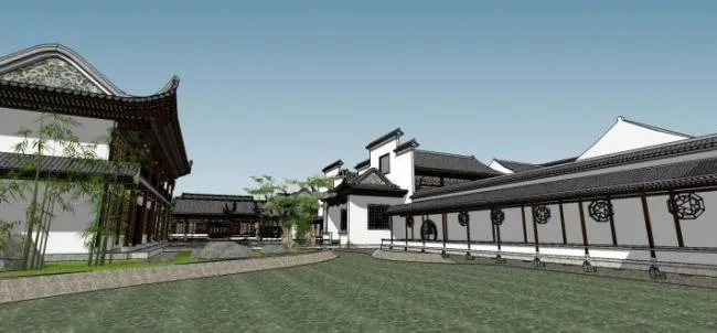 Sketchup Hotel Model | Multi story Clubhouse, Small Island Clubhouse, Chinese Style