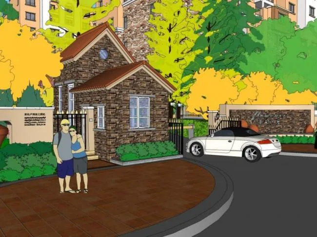 SketchUp Landscape Design: Spanish and Classical Style Community Entrance
