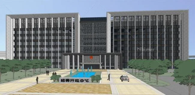 Sketchup Office Model | Multi story Office Government Building, Modern Style, Landscape Design, Water Landscape, New Chinese Style
