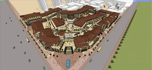 Sketchup Business Model | Multi story commercial street, pedestrian street, Spanish classical style
