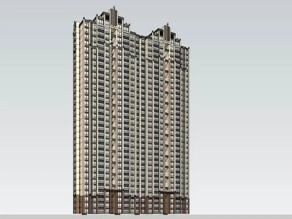 Sketchup Residential Model | Super high-rise residential building, classical style, 33 floors