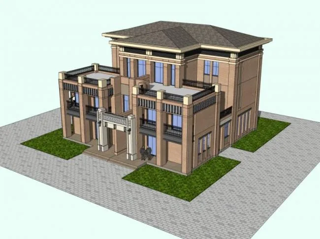 Sketchup Villa Model | Twin Villa, Modern Style