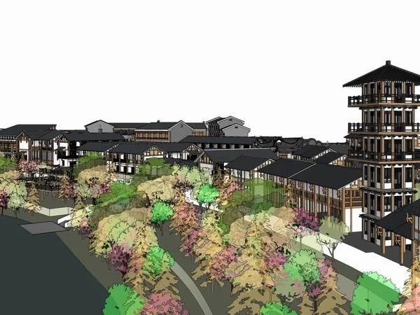 Sketchup Business Model | Multi story Commercial Street, Pedestrian Street, Modern Chinese Style