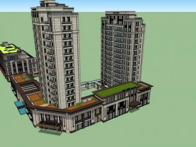 Sketchup Residential Model | High rise residential building, ground floor commercial, classical style