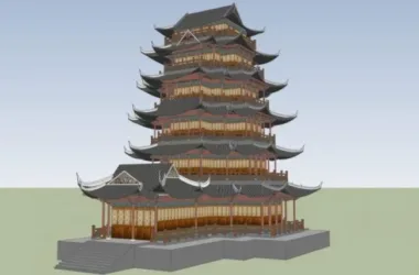 SketchUp Model of a Multi-Story Ancient Chinese Temple Tower-BIM WORLD