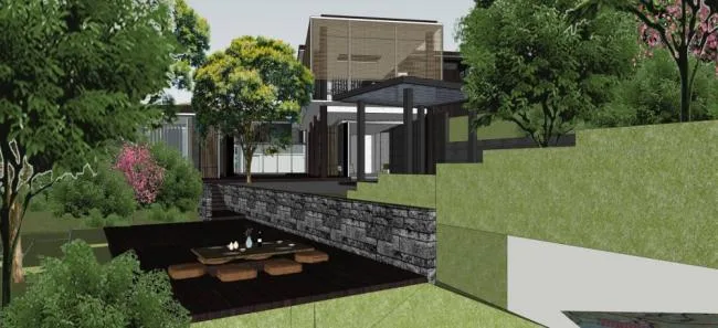 Sketchup Landscape Model | Villa with Landscape, New Chinese Style