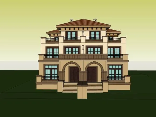Sketchup Villa Model | Twin Villa, Classical Style
