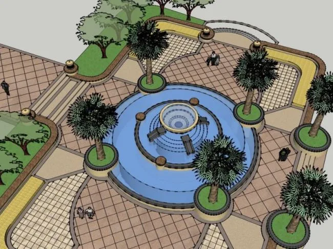 Sketchup Landscape Model | Square Landscape, Modern Style