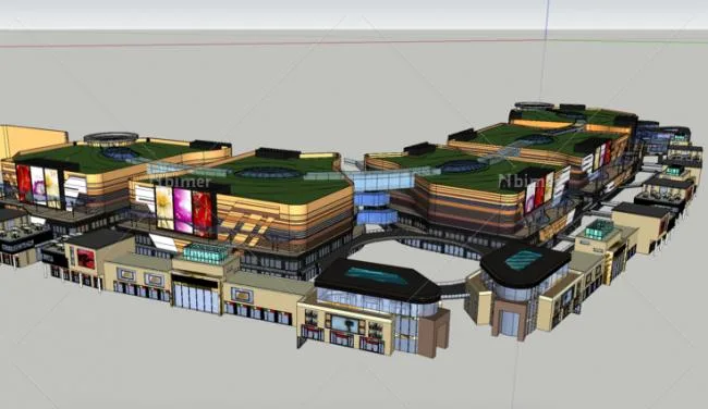 SketchUp Business Model: Modern Multi-Story Commercial Street Design