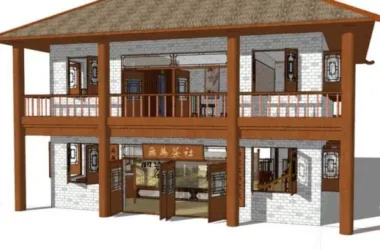 SketchUp Model of a Multi-Story Chinese Tea House in Traditional Ancient Style-BIM WORLD