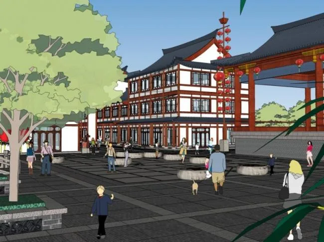 Sketchup Business Model | Multi story Commercial Street, Modern Chinese Style