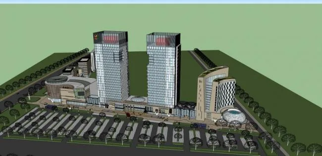 Sketchup Complex Model | High rise commercial complex, hotel office, hotel, shopping mall, commercial podium, modern style
