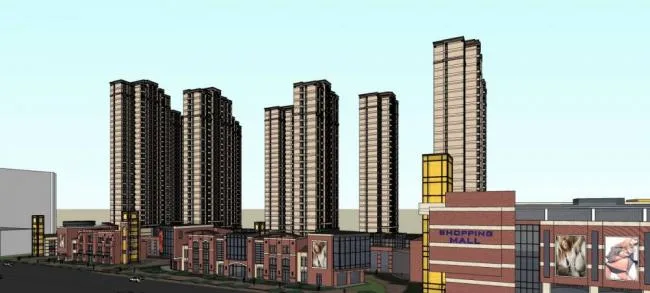 Sketchup Residential Model | High rise residential community, simple European style, residential building, shopping mall, commercial podium