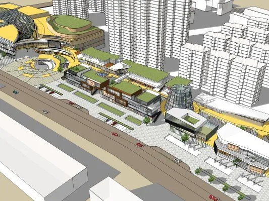 Sketchup Business Model | Multi story Commercial Pedestrian Street, Modern Style