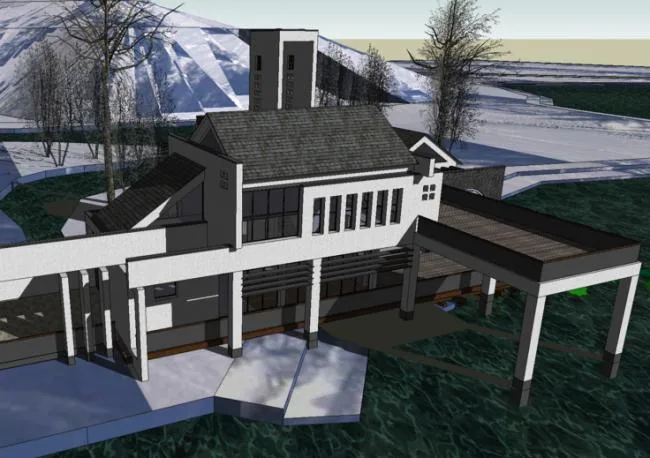 Sketchup Business Model | Clubhouse, Sales Office, Huizhou Style, Lake View, Chinese Style