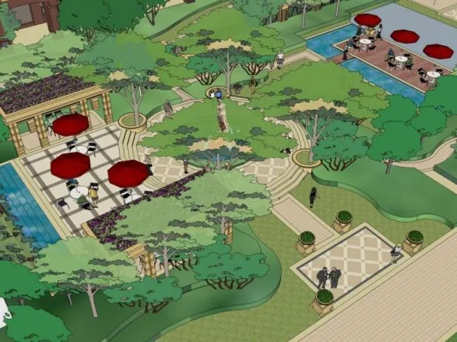Sketchup Landscape Model | Commercial Landscape, European Style, Classical Style