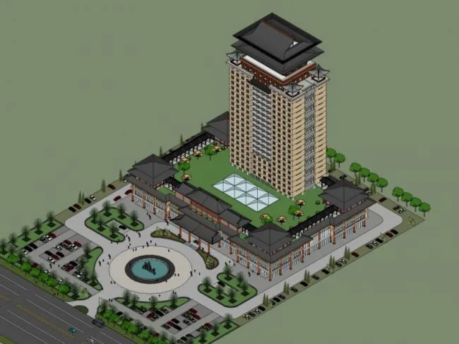 Sketchup Hotel Model | High rise Hotel, Modern Chinese Style