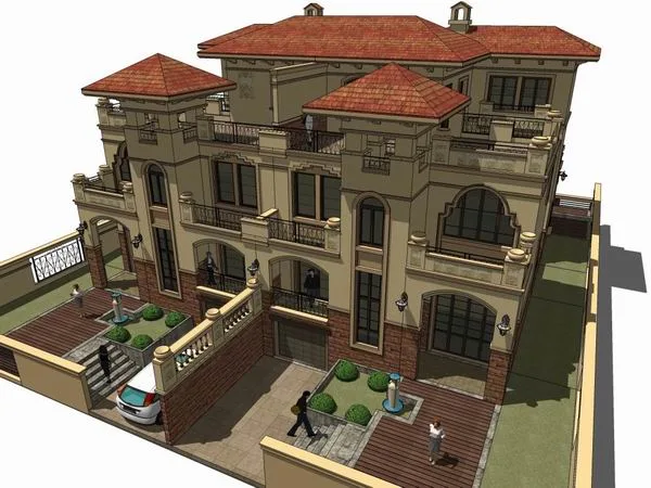 Sketchup Villa Model | Twin Villa, Classical Style