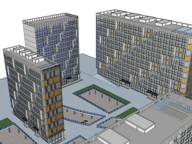 SketchUp Business Model: Modern 13-Story Mixed-Use Apartment and Commercial Building