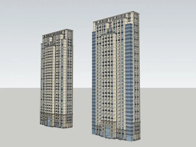 SketchUp Model of a Modern 33-Story High-Rise Residential Building