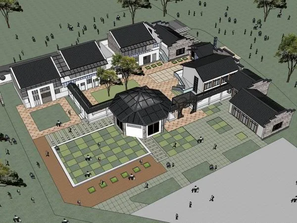 Sketchup School Model | Multi story Huizhou style Kindergarten, Campus Educational Architecture, Chinese Style