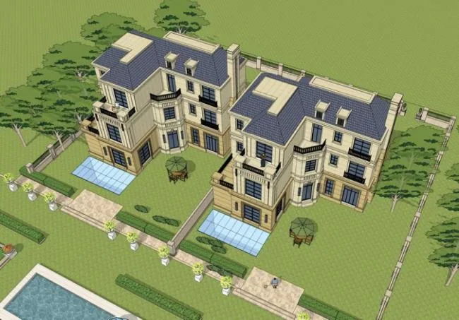 Sketchup Villa Model | Double Split, Stacked Villa, French Classical Style