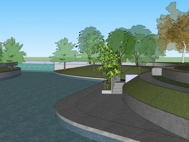 Sketchup Landscape Model | Waterfront Landscape, Modern Style