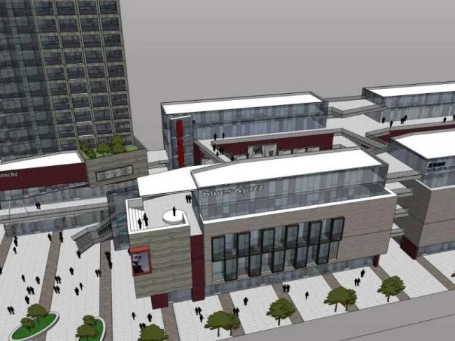 SketchUp Complex Model: Multi-Story High-Rise Featuring Commercial Streets, Shopping Center, Residential and Office Spaces in Modern Style