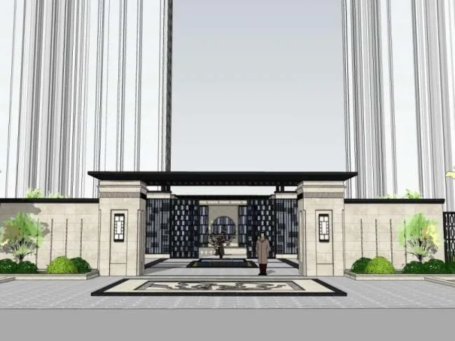 Sketchup Residential Model | Community Entrance, Modern Chinese Style
