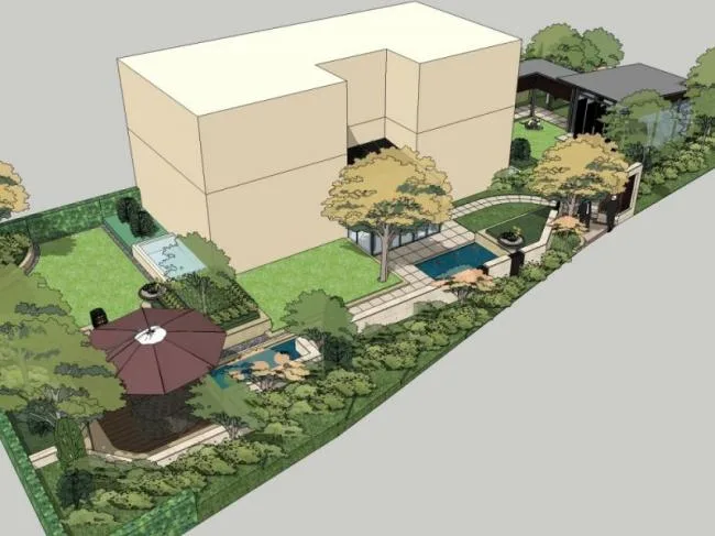 Sketchup Landscape Model | Courtyard Garden Landscape, Modern Style